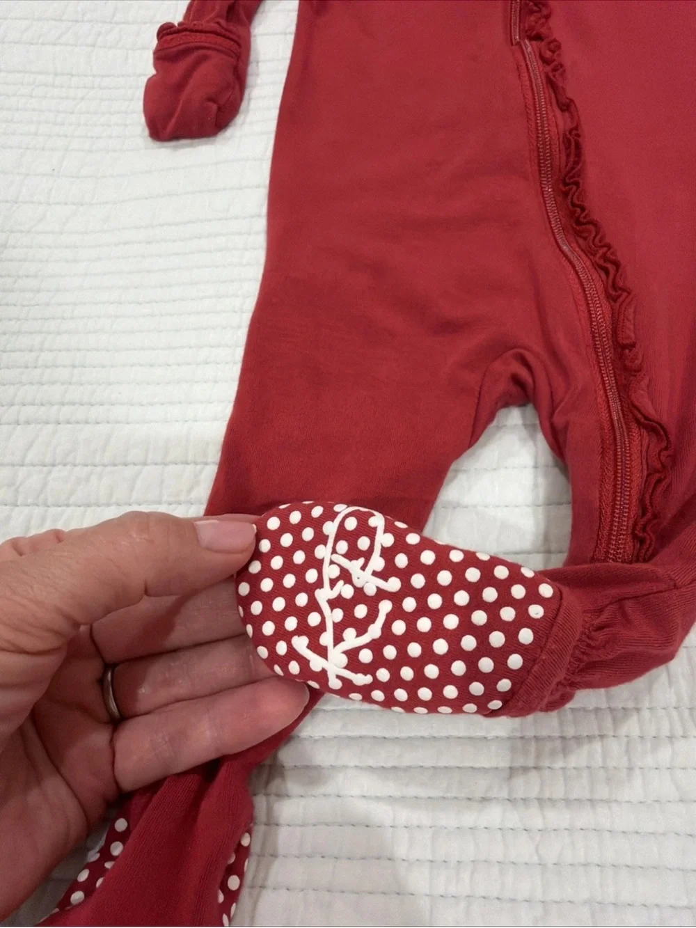 Kickee Pants Red Ruffle Coverall 0-3 Months One-Piece Footed EUC
